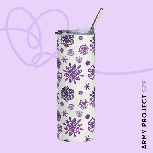 OT7 Tumbler - Secret Snowflakes (White) - Fanmade BTS Drinkware - 20 oz Stainless Steel Cup
