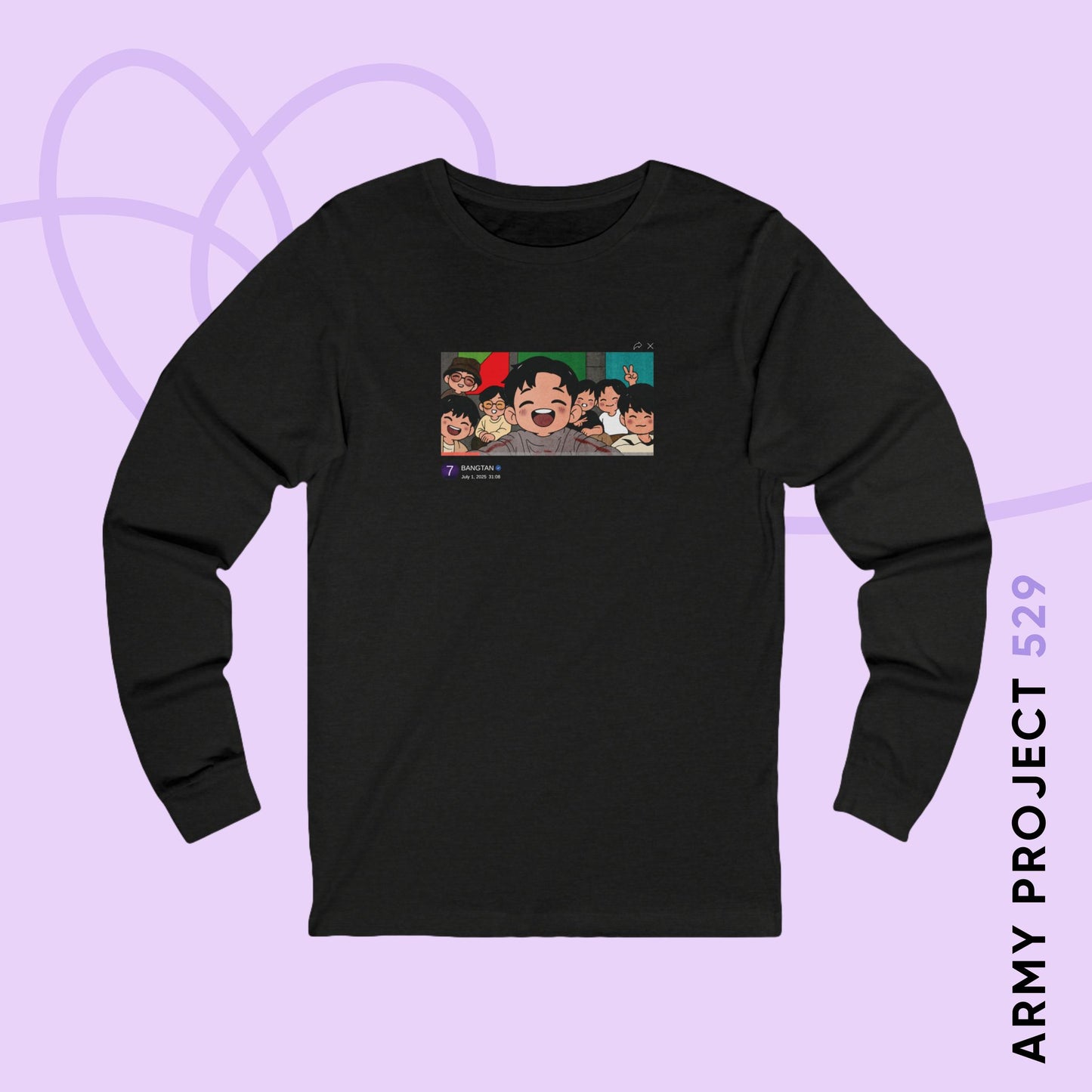 OT7 Reunion Long Sleeve Shirt - Fanmade BTS Merch - Original Chibi Artwork - Unisex Jersey T-Shirt