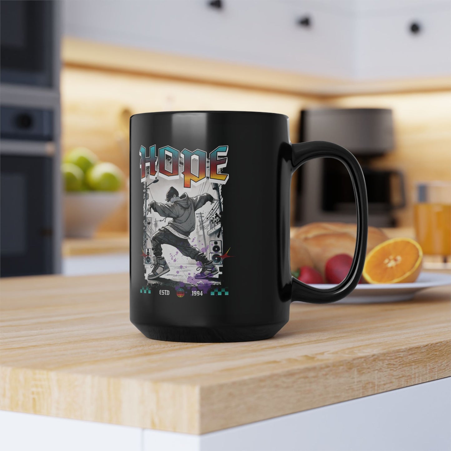 Hobi 1990s Retro Series 15 oz Black Coffee Mug