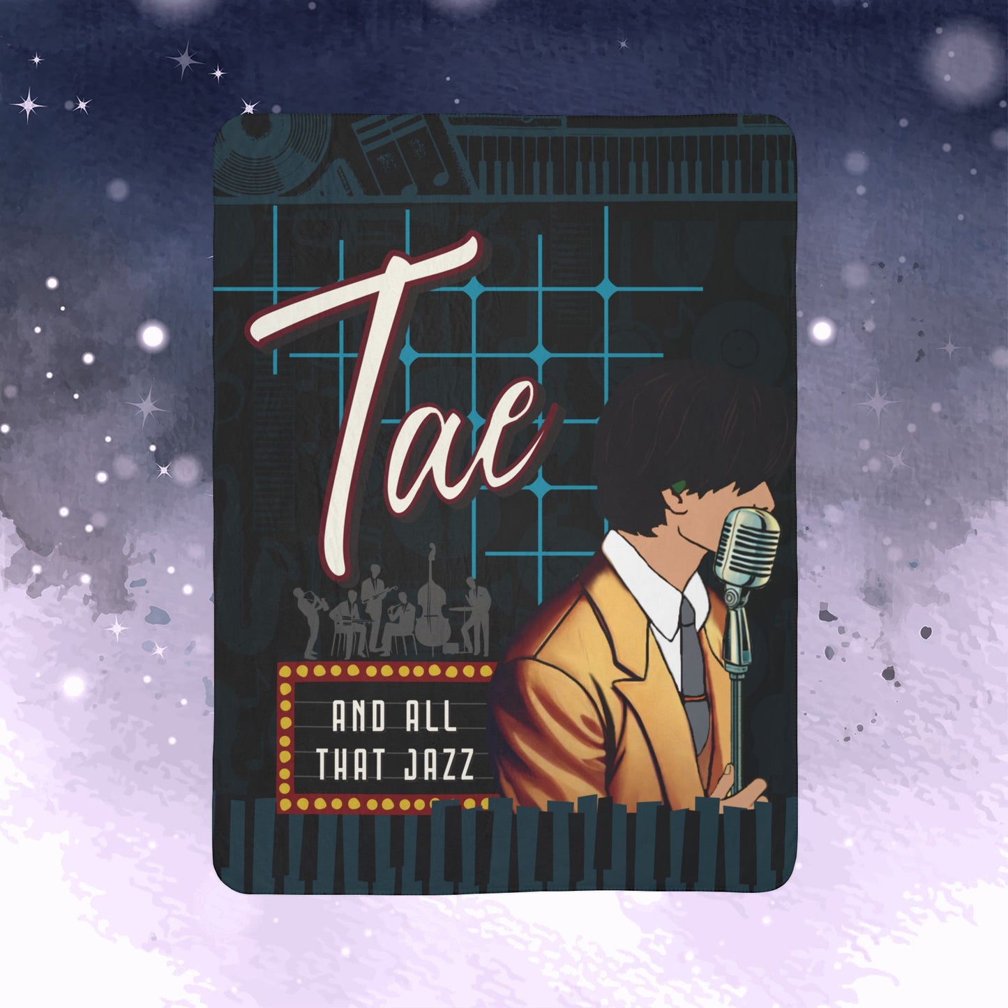Taehyung Throw Blanket - Retro Series - 50s Jazz Lounge Aesthetic - Cozy Fleece Sherpa Blanket