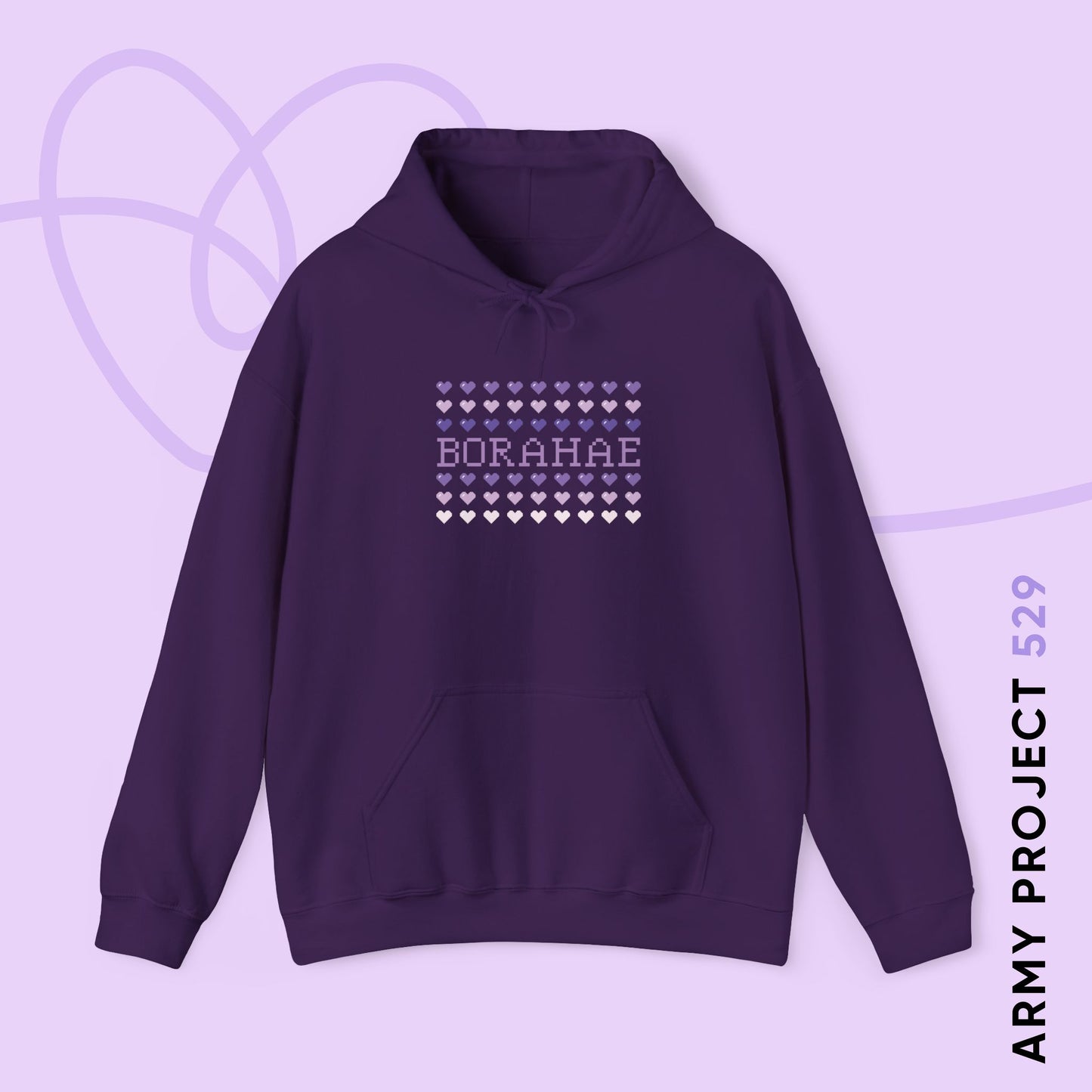OT7 Hoodie - 8-Bit Borahae - Retro Fanmade BTS Merch - Cozy Unisex Sweatshirt