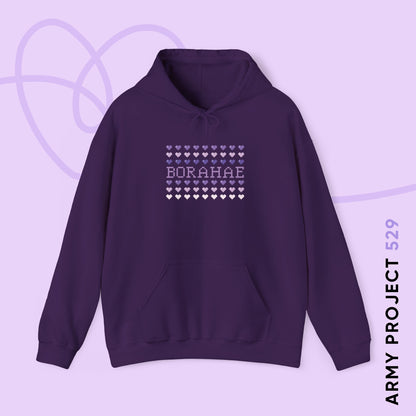 OT7 Hoodie - 8-Bit Borahae - Retro Fanmade BTS Merch - Cozy Unisex Sweatshirt