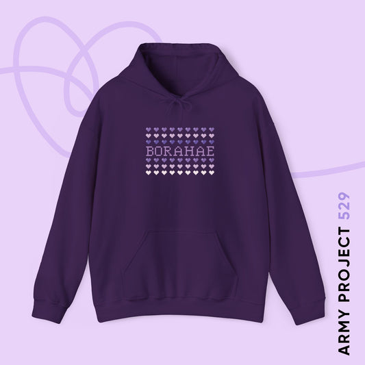 OT7 Hoodie - 8-Bit Borahae - Retro Fanmade BTS Merch - Cozy Unisex Sweatshirt