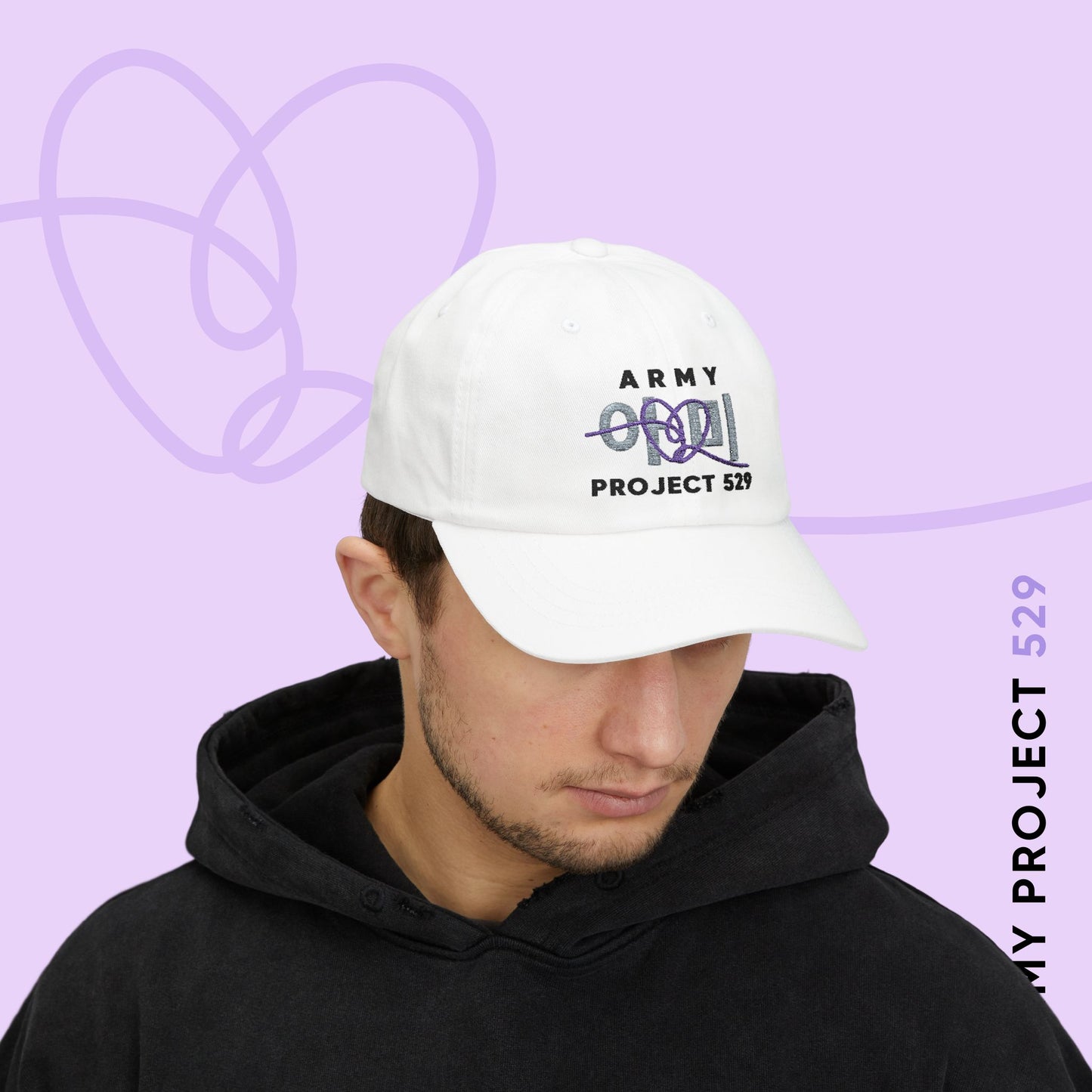 ARMY Project 529 Baseball Cap - Embroidered ARMY Merch - Bright White Unisex Hat