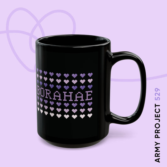 OT7 Coffee Mug - 8-Bit Borahae - Retro Fanmade BTS Merch - 15 oz Ceramic