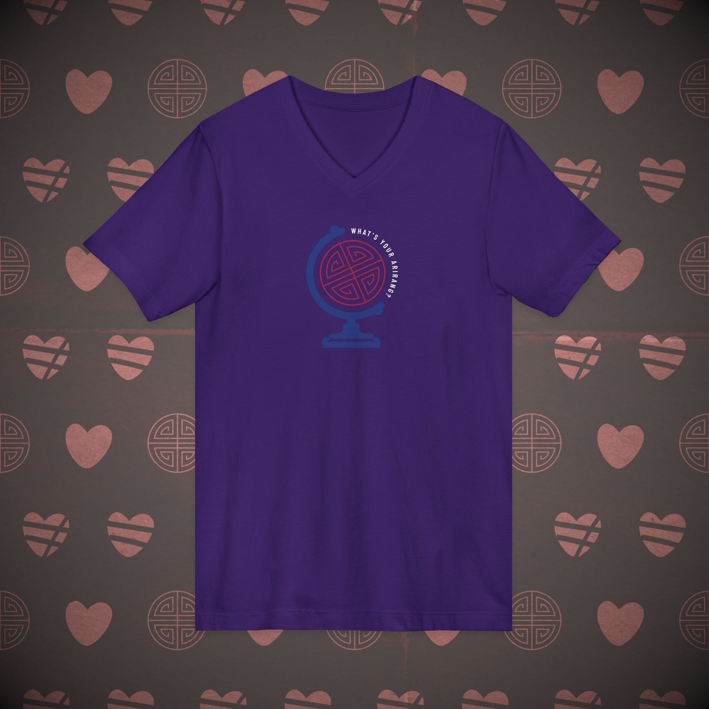 OT7 V-Neck Shirt - What's Your Arirang? Globe and Cities - Unisex Jersey T-Shirt