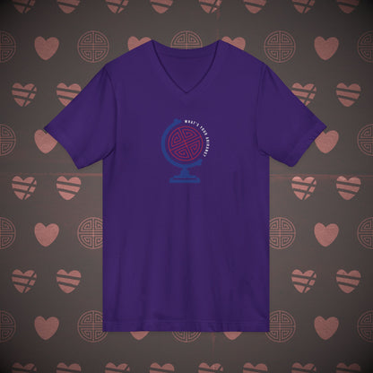 OT7 V-Neck Shirt - What's Your Arirang? Globe and Cities - Unisex Jersey T-Shirt