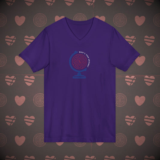 OT7 V-Neck Shirt - What's Your Arirang? Globe and Cities - Unisex Jersey T-Shirt
