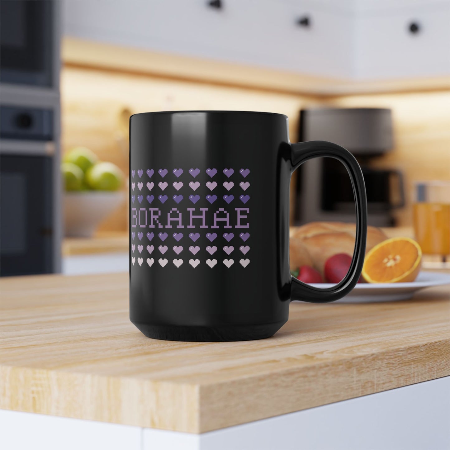 OT7 Coffee Mug - 8-Bit Borahae - Retro Fanmade BTS Merch - 15 oz Ceramic