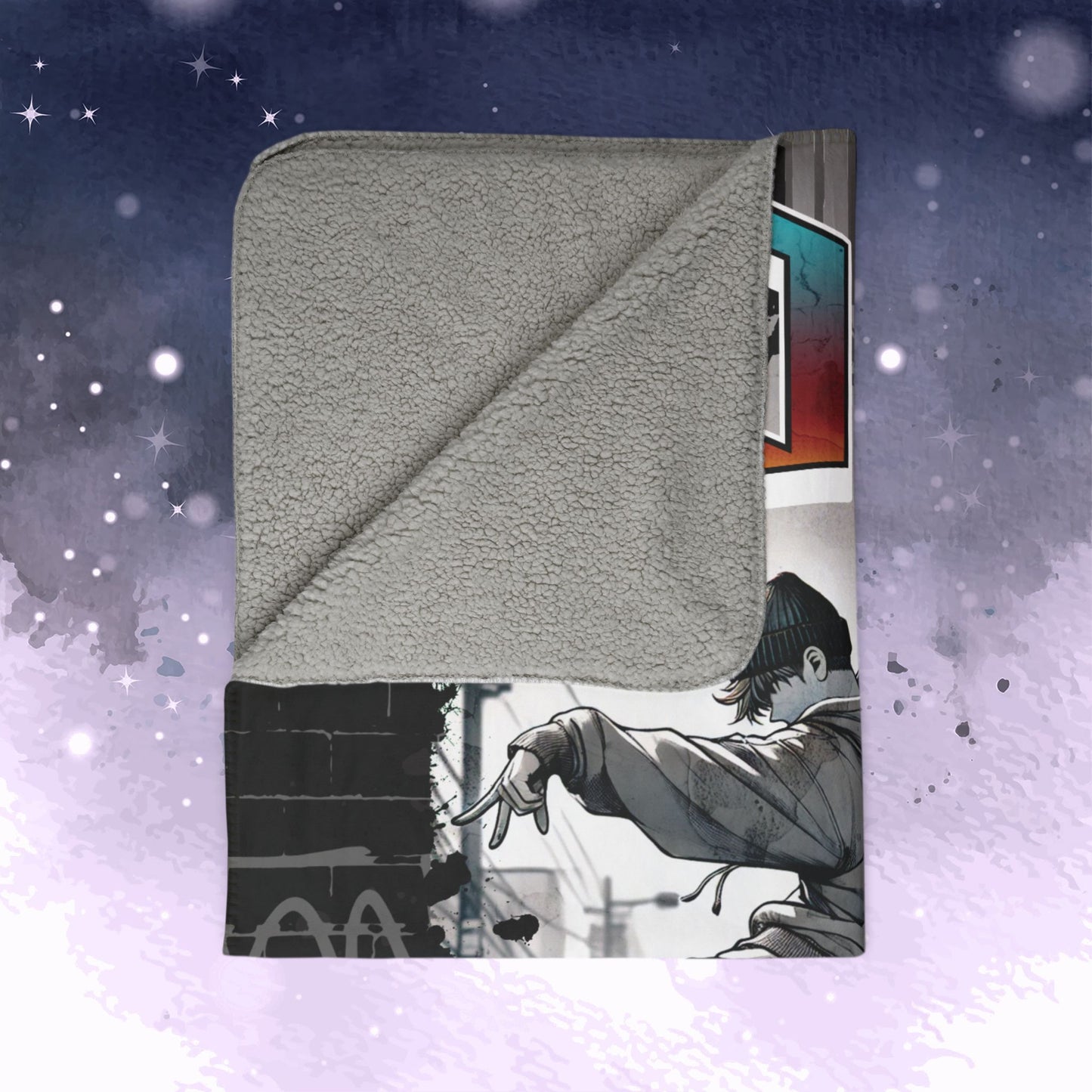 Hobi Throw Blanket - Retro Series - 90s Hip-Hop Street Art Aesthetic - Cozy Fleece Sherpa Blanket