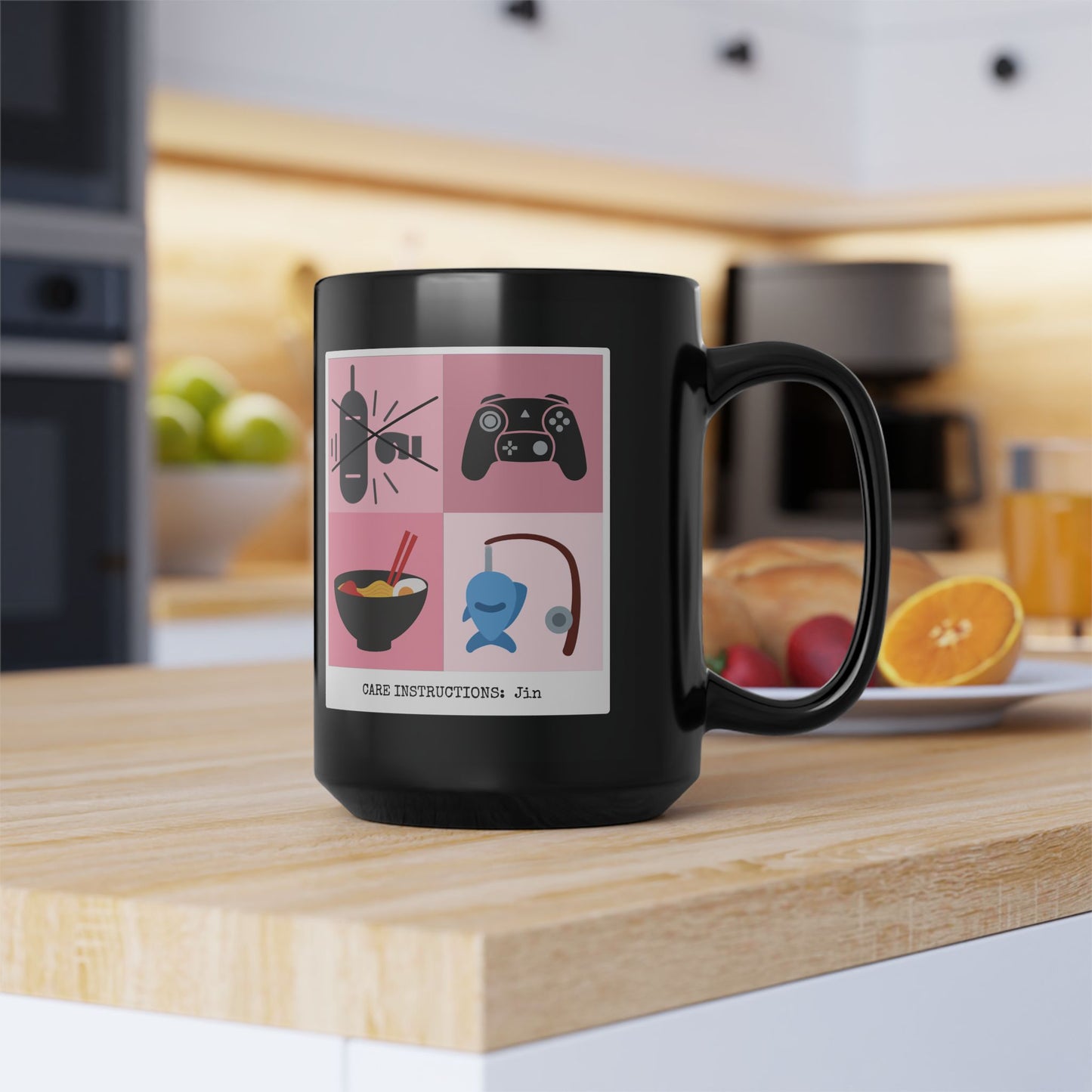 Jin Coffee Mug - Funny Fanmade BTS Merch - Care Instructions - 15 oz Ceramic