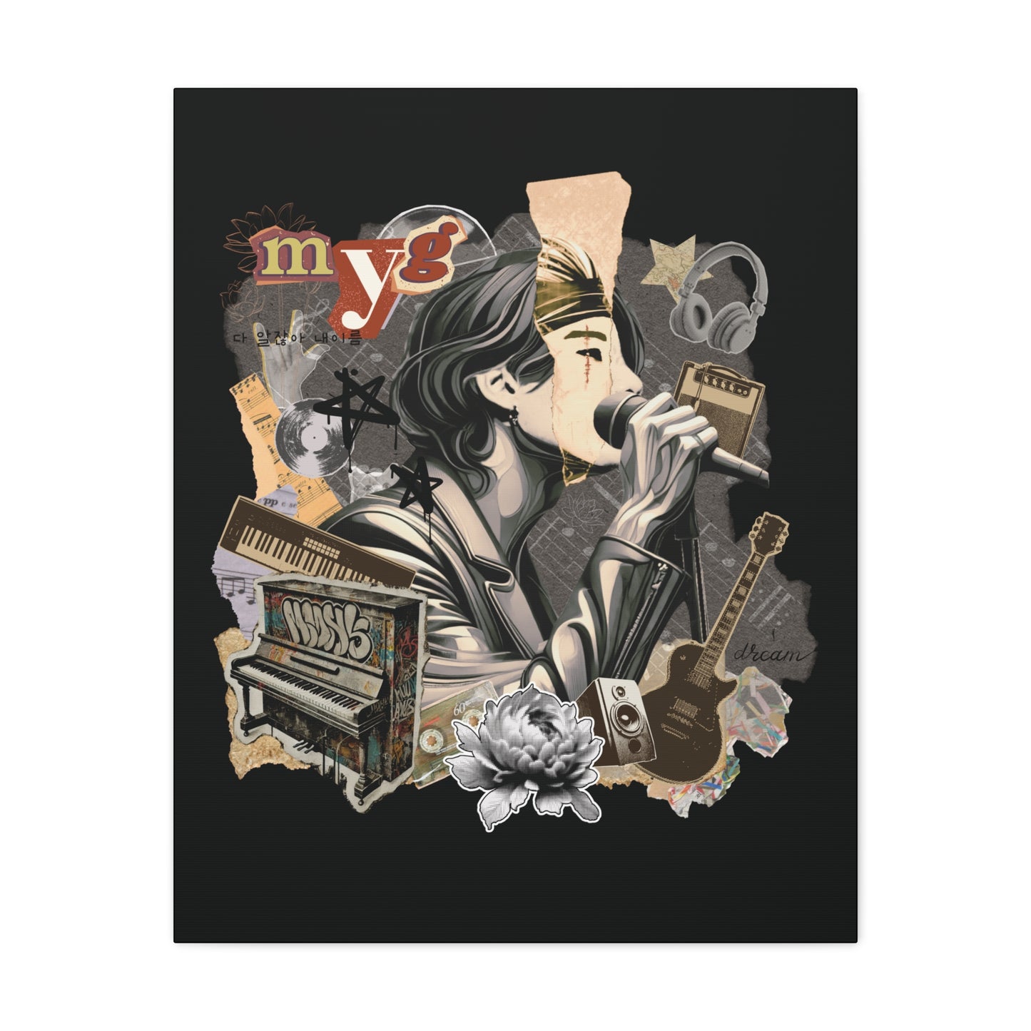 Yoongi Canvas Wall Art - Fanmade BTS Retro Series - 2010s Rock Aesthetic - Framed Wall Decor