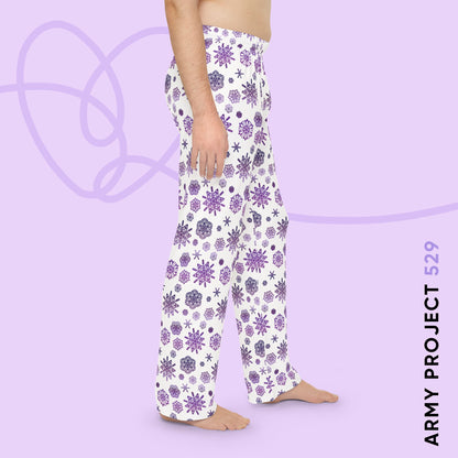 OT7 Pajama Pants - Secret Snowflakes (White) - Fanmade BTS Apparel - Unisex Lounge Wear