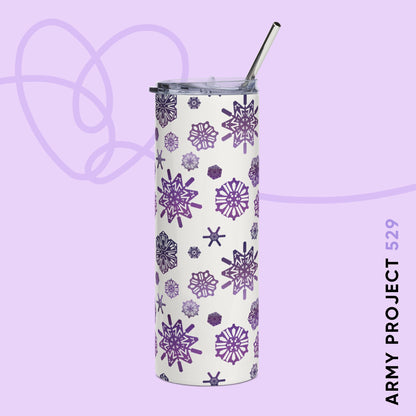 OT7 Tumbler - Secret Snowflakes (White) - Fanmade BTS Drinkware - 20 oz Stainless Steel Cup