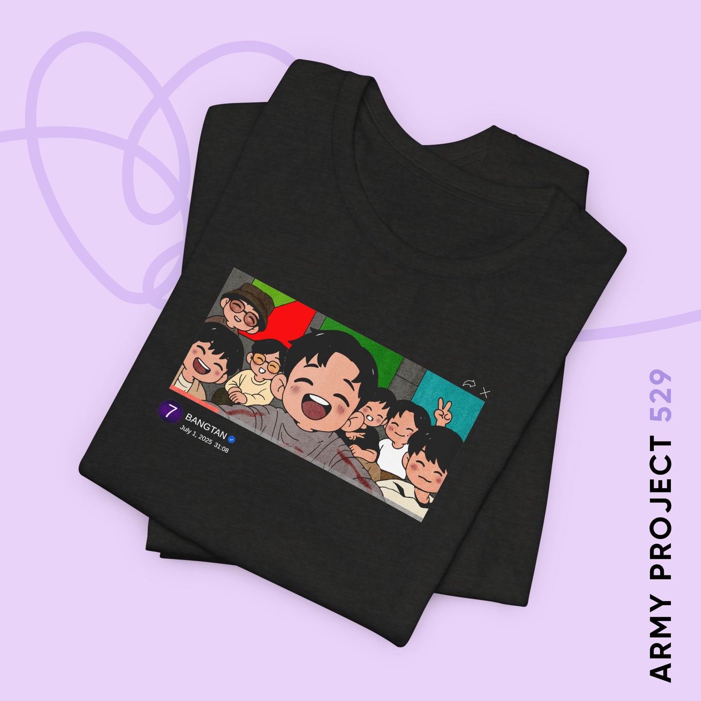 OT7 Reunion Short Sleeve Shirt - Fanmade BTS Merch - Original Chibi Artwork - Unisex Jersey T-Shirt
