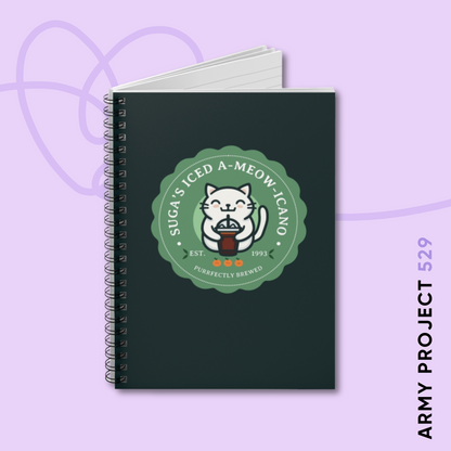 Yoongi Notebook - Cute Fanmade BTS Merch - SUGA's Iced A-meow-icano - Spiral Journal