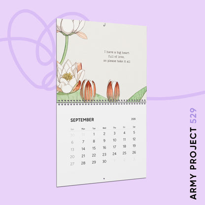 Fanmade BTS 2026 Wall Calendar - 'Bangtan in Bloom' Inspirational Quotes - Vintage Floral Artwork