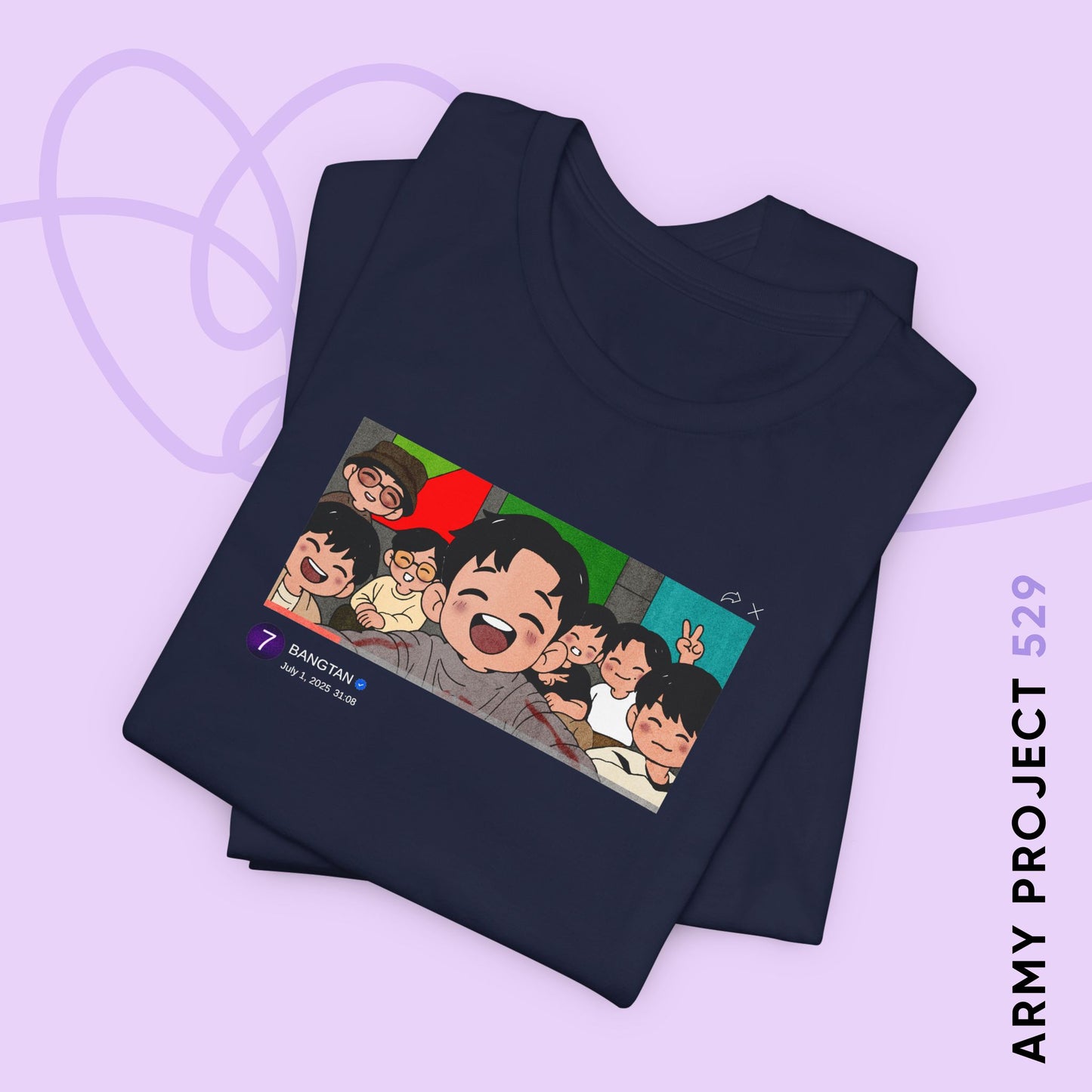 OT7 Reunion Short Sleeve Shirt - Fanmade BTS Merch - Original Chibi Artwork - Unisex Jersey T-Shirt
