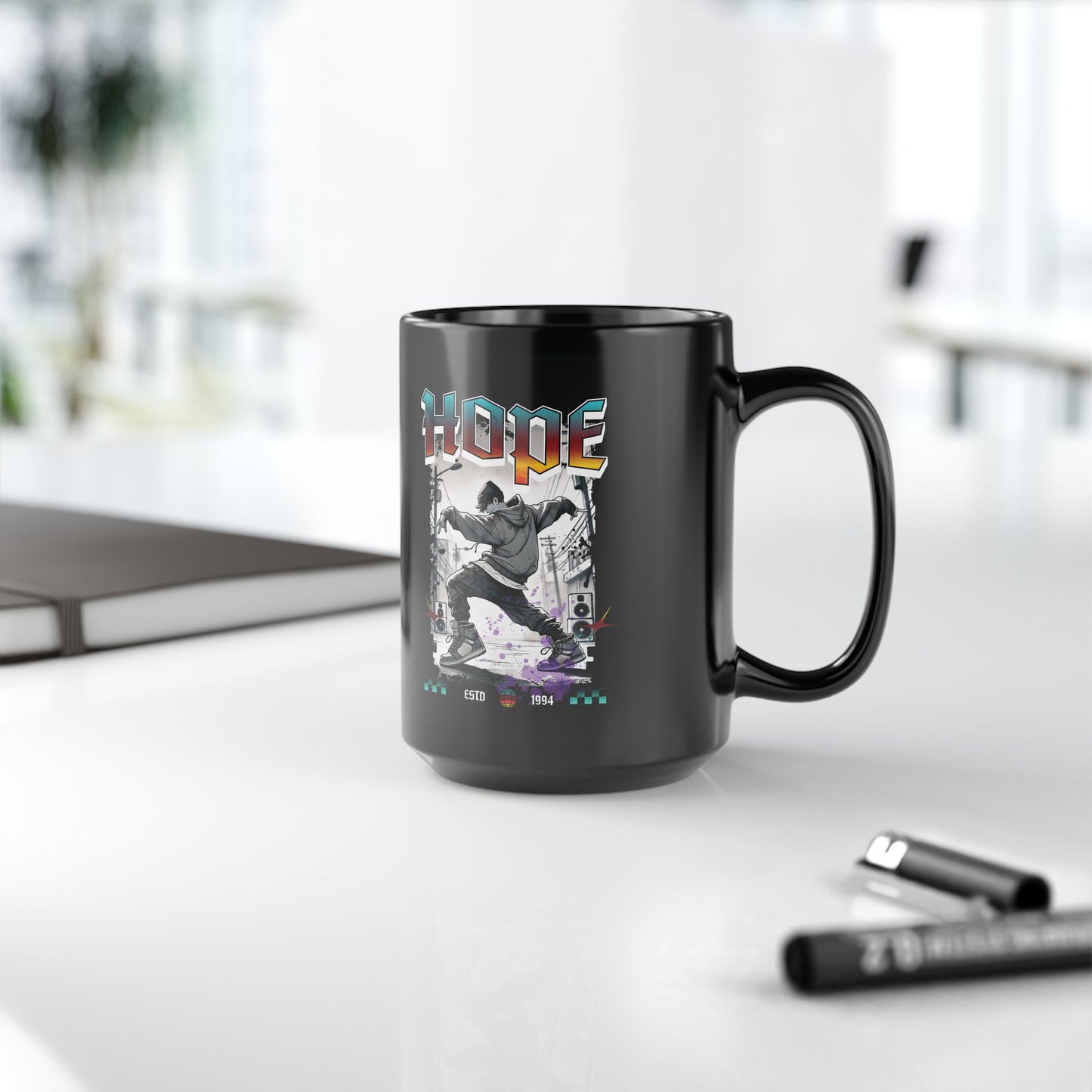 Hobi 1990s Retro Series 15 oz Black Coffee Mug