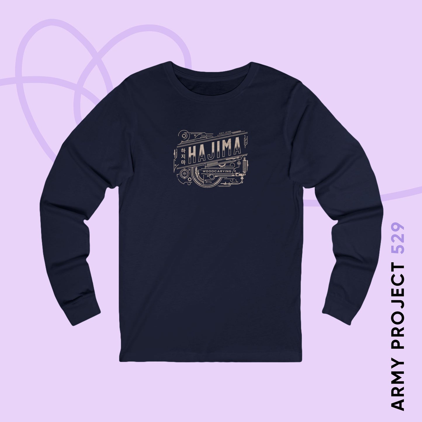 Yoongi Long Sleeve Shirt - Woodcarving Hajima (Steel) - Fanmade BTS Merch - Unisex Jersey T-Shirt
