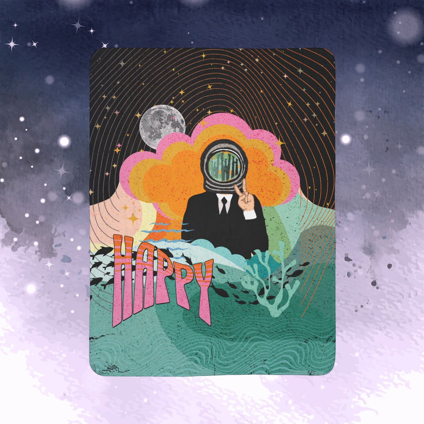 Jin Blanket - Retro Series - 60s Groovy Astronaut Aesthetic - Cozy Fleece Sherpa Blanket