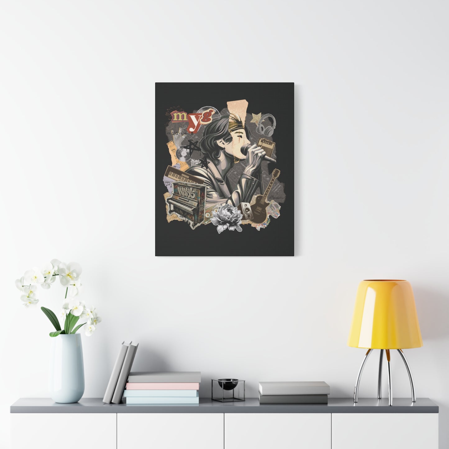 Yoongi Canvas Wall Art - Fanmade BTS Retro Series - 2010s Rock Aesthetic - Framed Wall Decor