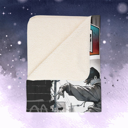 Hobi Throw Blanket - Retro Series - 90s Hip-Hop Street Art Aesthetic - Cozy Fleece Sherpa Blanket