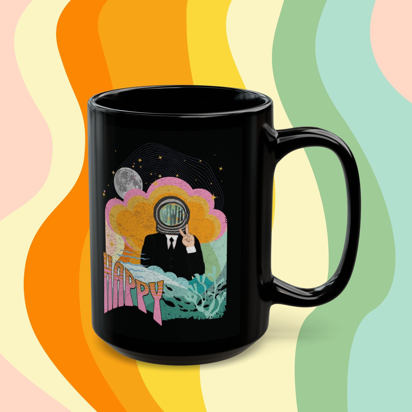 Jin 1960s Retro Series 15 oz Black Coffee Mug