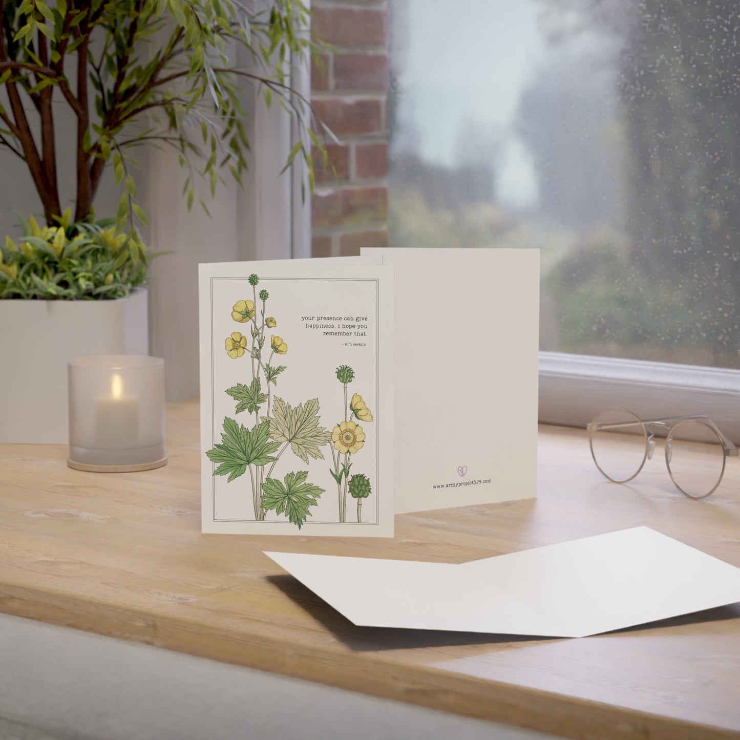 Fanmade BTS Greeting Card - Jin Appreciation Quote - Vintage Floral Artwork