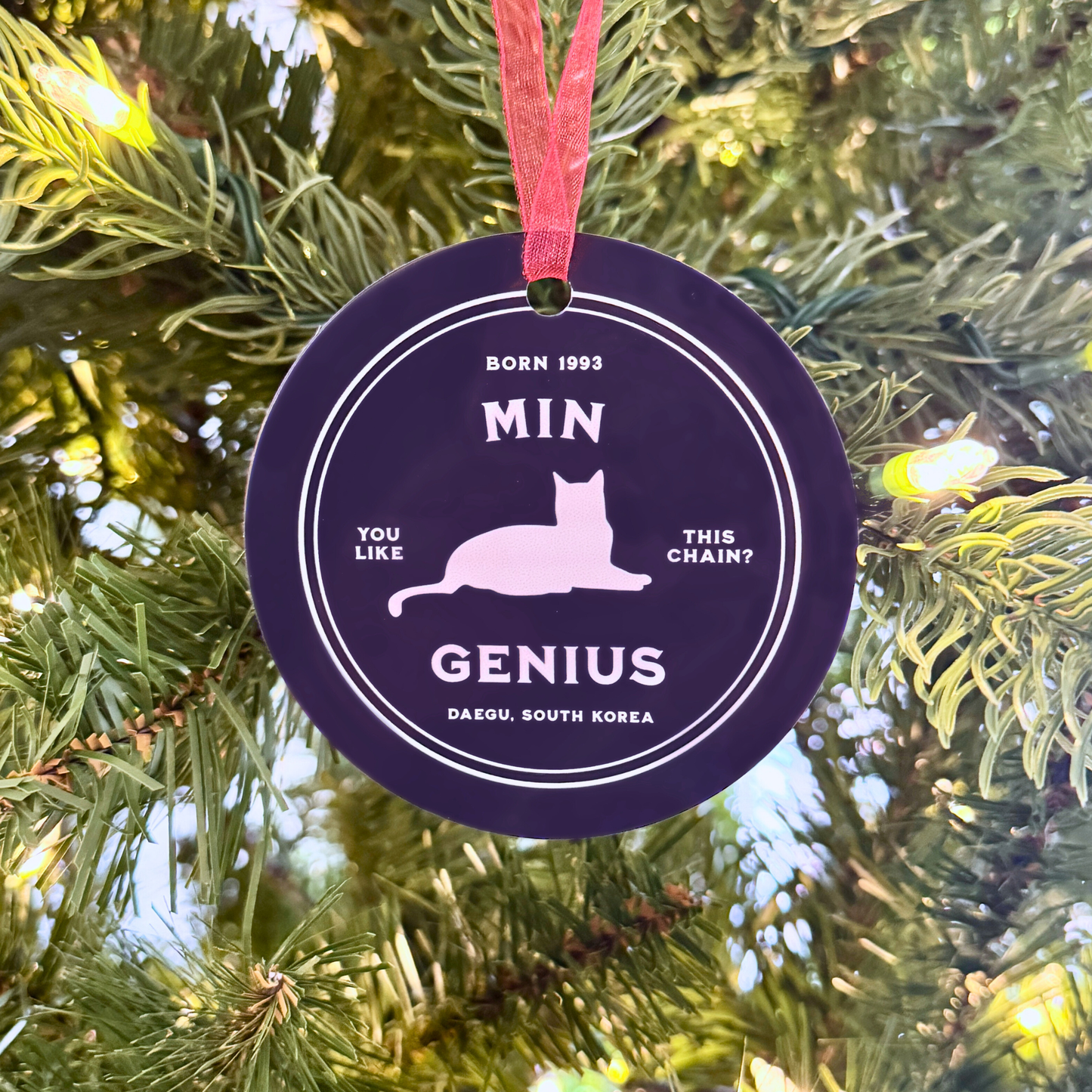 Yoongi Holiday Ornament - Fanmade BTS Nickname Merch - Min Genius - Durable Aluminum