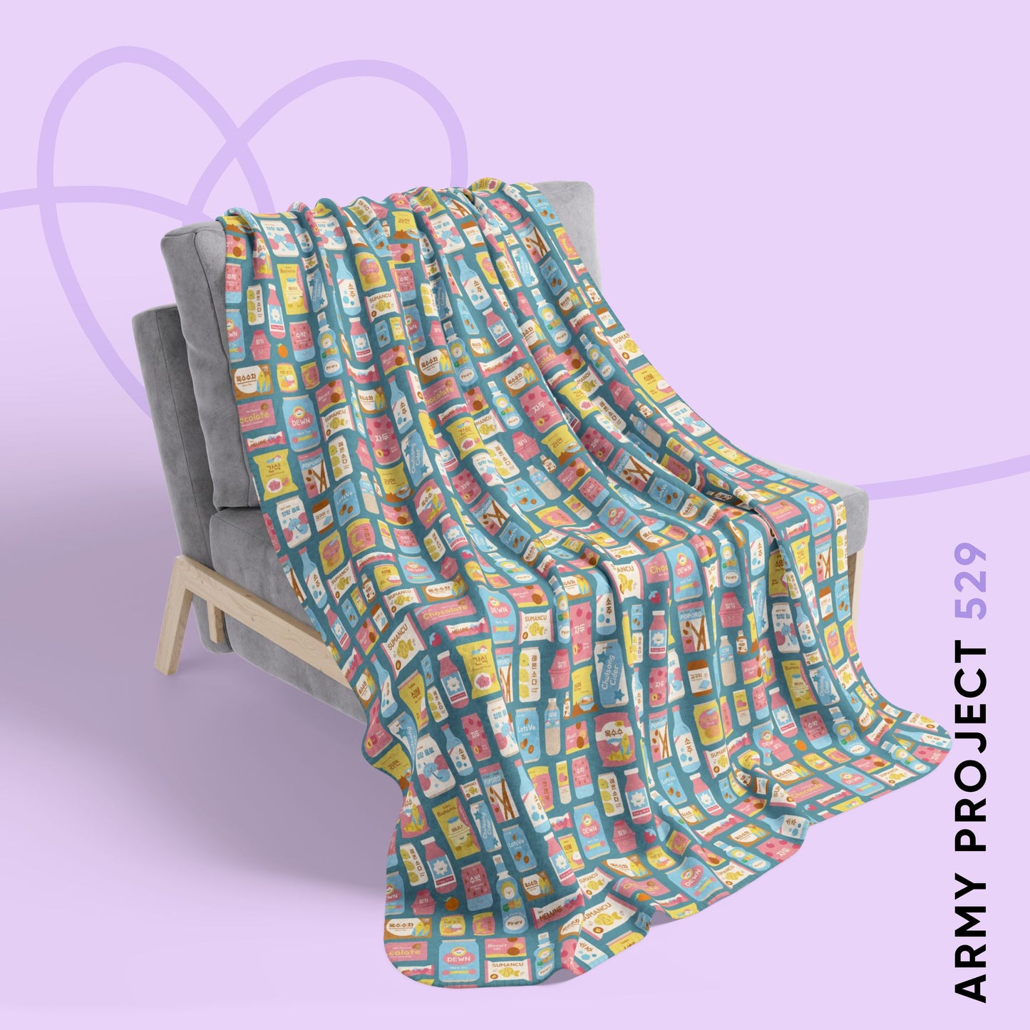 Sweet Pastel Korean Snacks Blanket - Cute K-Pop Home Decor - Cozy Fleece Sherpa Blanket