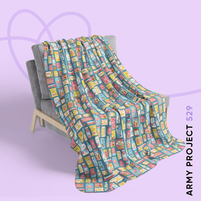 Sweet Pastel Korean Snacks Blanket - Cute K-Pop Home Decor - Cozy Fleece Sherpa Blanket
