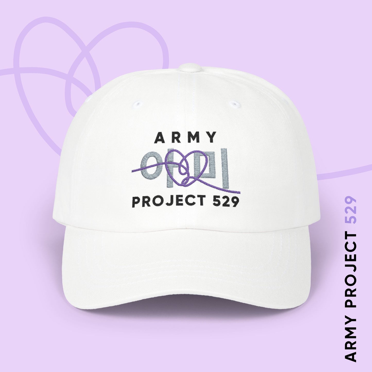 ARMY Project 529 Baseball Cap - Embroidered ARMY Merch - Bright White Unisex Hat