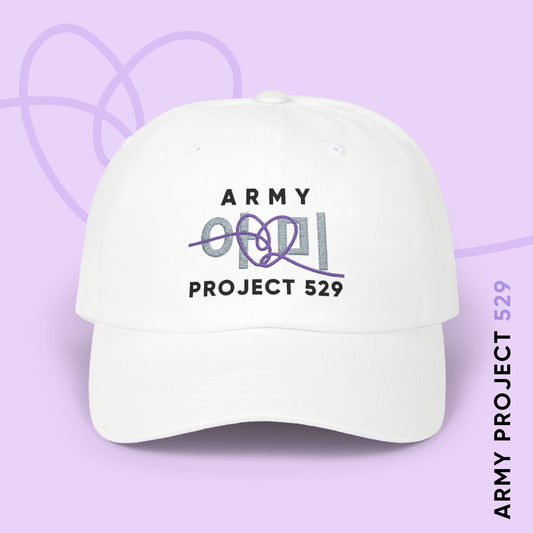 ARMY Project 529 Baseball Cap - Embroidered ARMY Merch - Bright White Unisex Hat