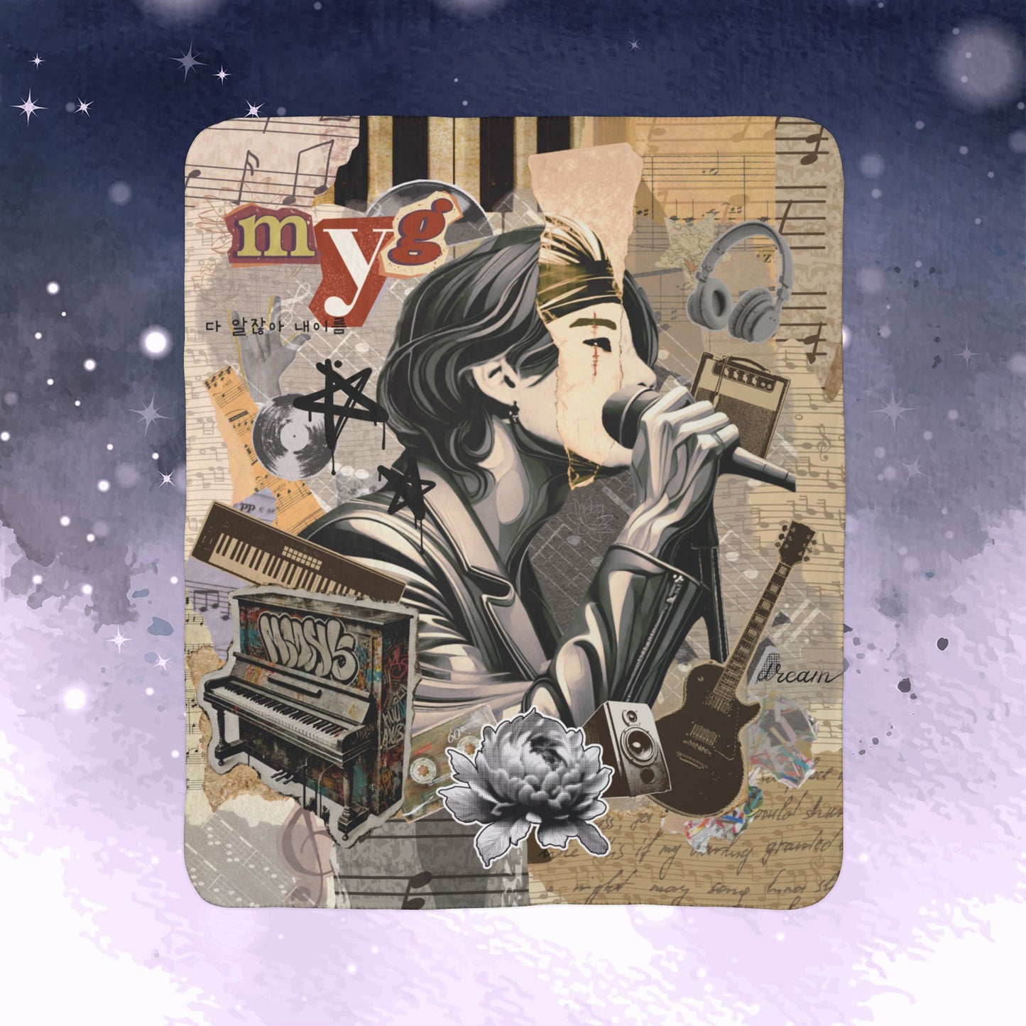 Yoongi Throw Blanket - Retro Series - 2010s Grunge Rocker Aesthetic - Cozy Fleece Sherpa Blanket