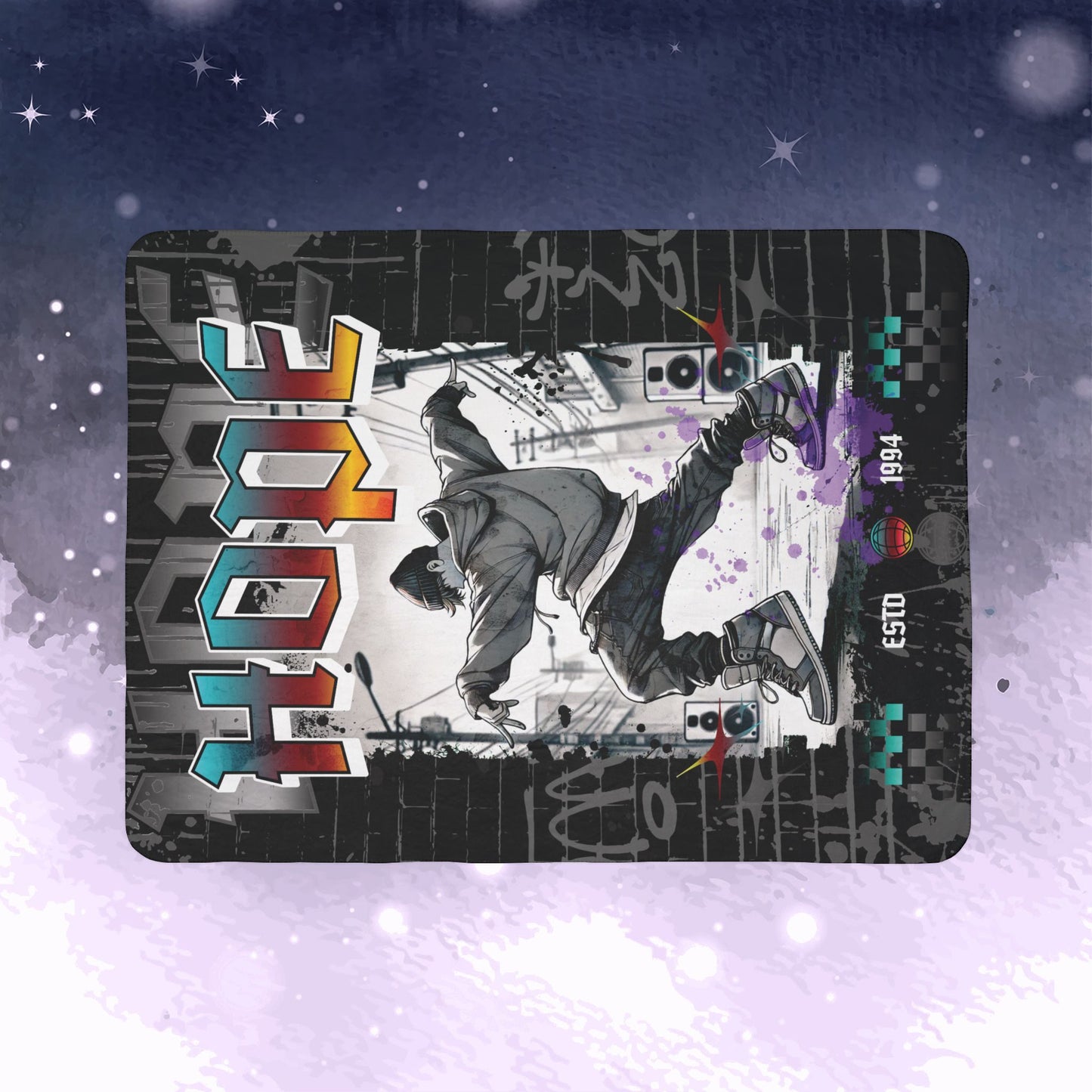 Hobi Throw Blanket - Retro Series - 90s Hip-Hop Street Art Aesthetic - Cozy Fleece Sherpa Blanket