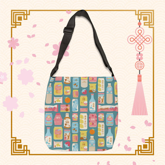 Sweet Pastel Korean Snacks Tote Bag - K-Pop Purse - Adjustable Strap Shoulder Bag
