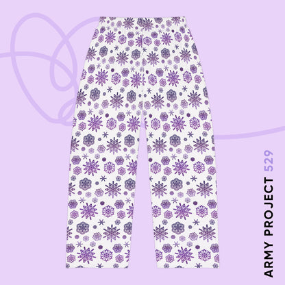 OT7 Pajama Pants - Secret Snowflakes (White) - Fanmade BTS Apparel - Unisex Lounge Wear