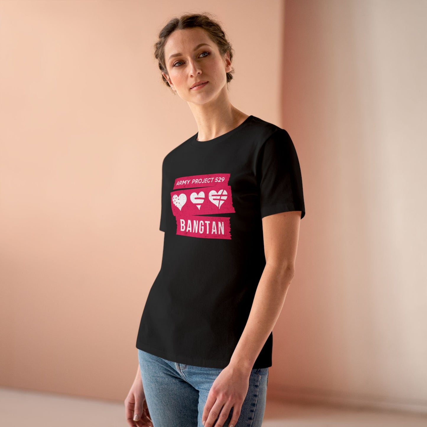 OT7 Women's Tee - AP529 <3 Bangtan (Red) - Soft Jersey T-Shirt