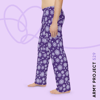 OT7 Pajama Pants - Secret Snowflakes (Purple) - Fanmade BTS Merch - Unisex Lounge Wear
