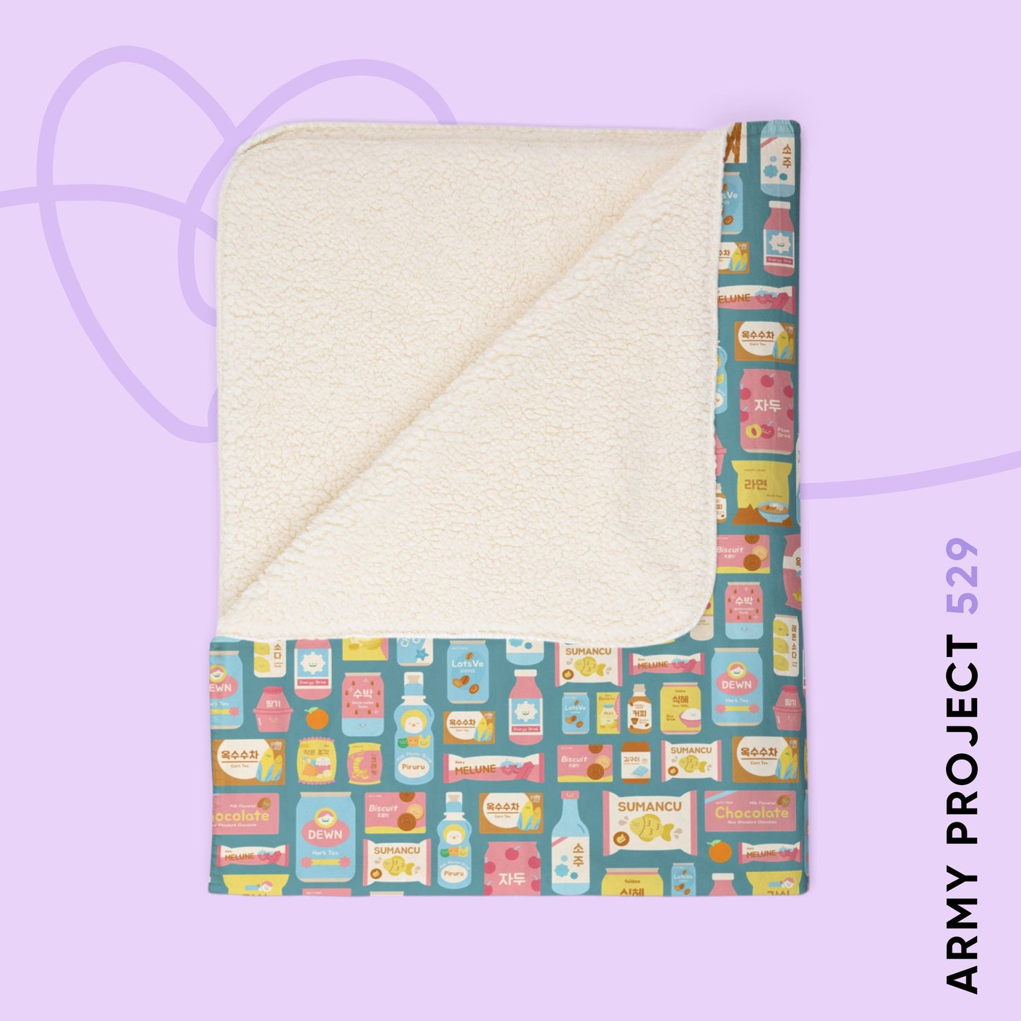 Sweet Pastel Korean Snacks Blanket - Cute K-Pop Home Decor - Cozy Fleece Sherpa Blanket