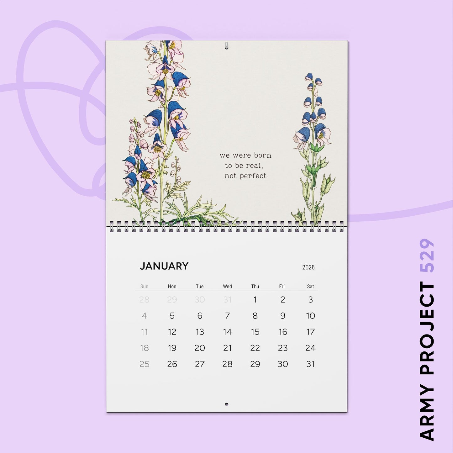 Fanmade BTS 2026 Wall Calendar - 'Bangtan in Bloom' Inspirational Quotes - Vintage Floral Artwork