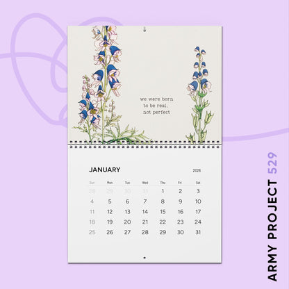 Fanmade BTS 2026 Wall Calendar - 'Bangtan in Bloom' Inspirational Quotes - Vintage Floral Artwork