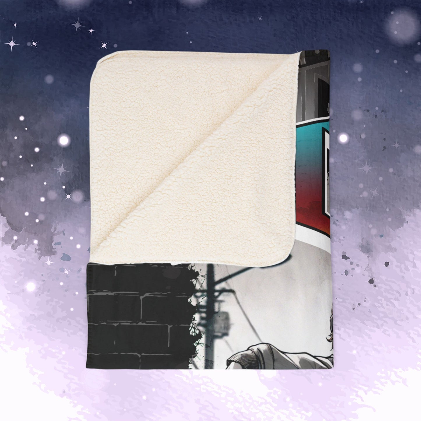 Hobi Throw Blanket - Retro Series - 90s Hip-Hop Street Art Aesthetic - Cozy Fleece Sherpa Blanket