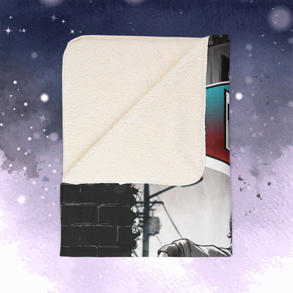 Hobi Throw Blanket - Retro Series - 90s Hip-Hop Street Art Aesthetic - Cozy Fleece Sherpa Blanket