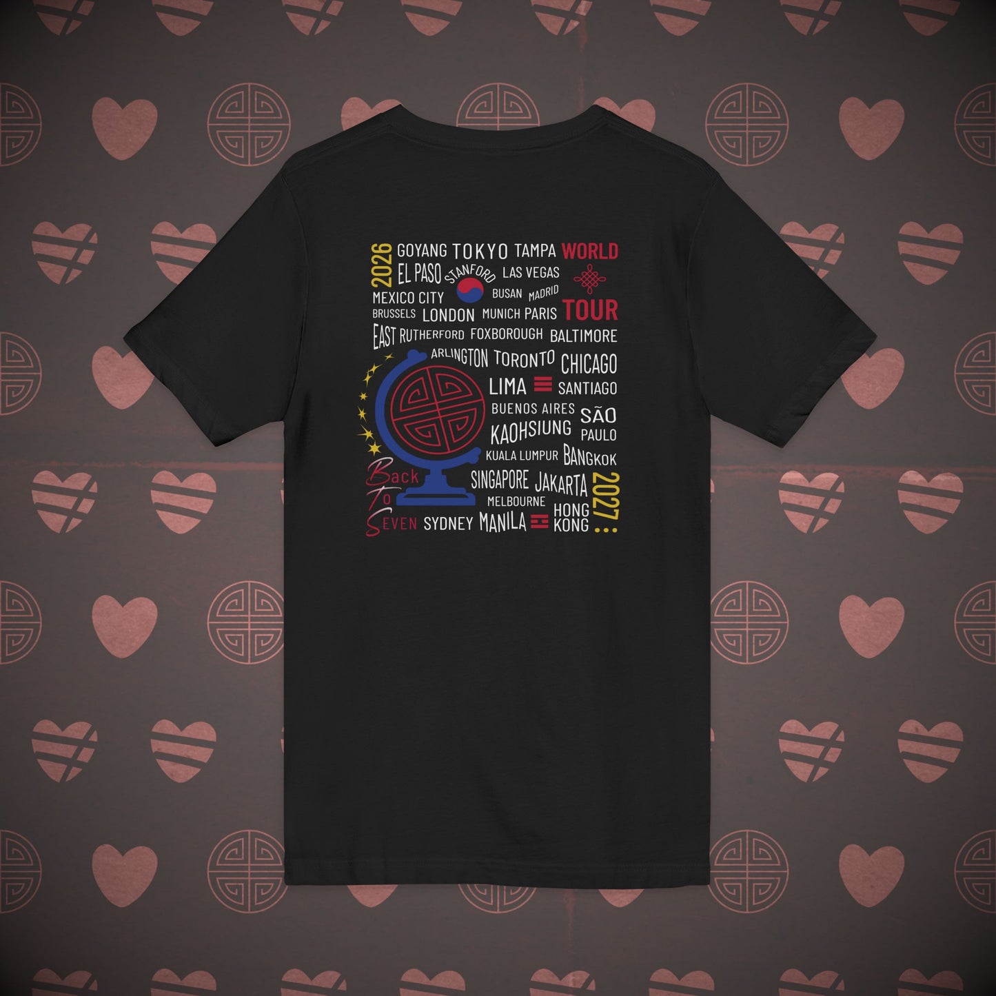 OT7 V-Neck Shirt - What's Your Arirang? Globe and Cities - Unisex Jersey T-Shirt