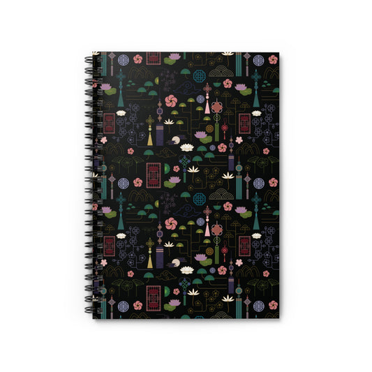 Norigae Night Garden Notebook - Elegant K-Pop Stationery - Spiral Journal