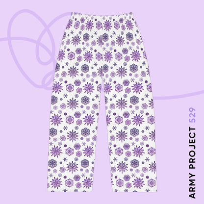 OT7 Pajama Pants - Secret Snowflakes (White) - Fanmade BTS Apparel - Unisex Lounge Wear