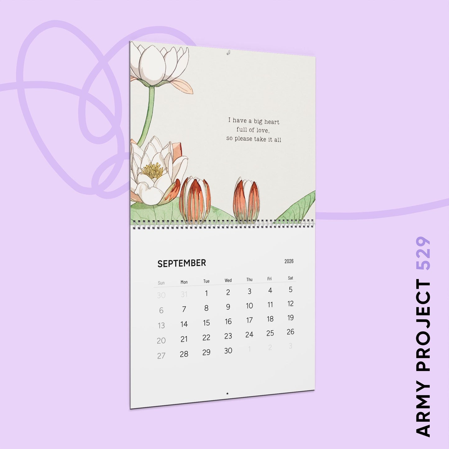Fanmade BTS 2026 Wall Calendar - 'Bangtan in Bloom' Inspirational Quotes - Vintage Floral Artwork