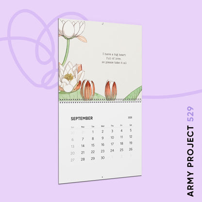 Fanmade BTS 2026 Wall Calendar - 'Bangtan in Bloom' Inspirational Quotes - Vintage Floral Artwork